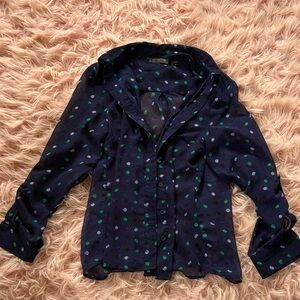 Stylish Navy Button-Down Shirt with Polkadots